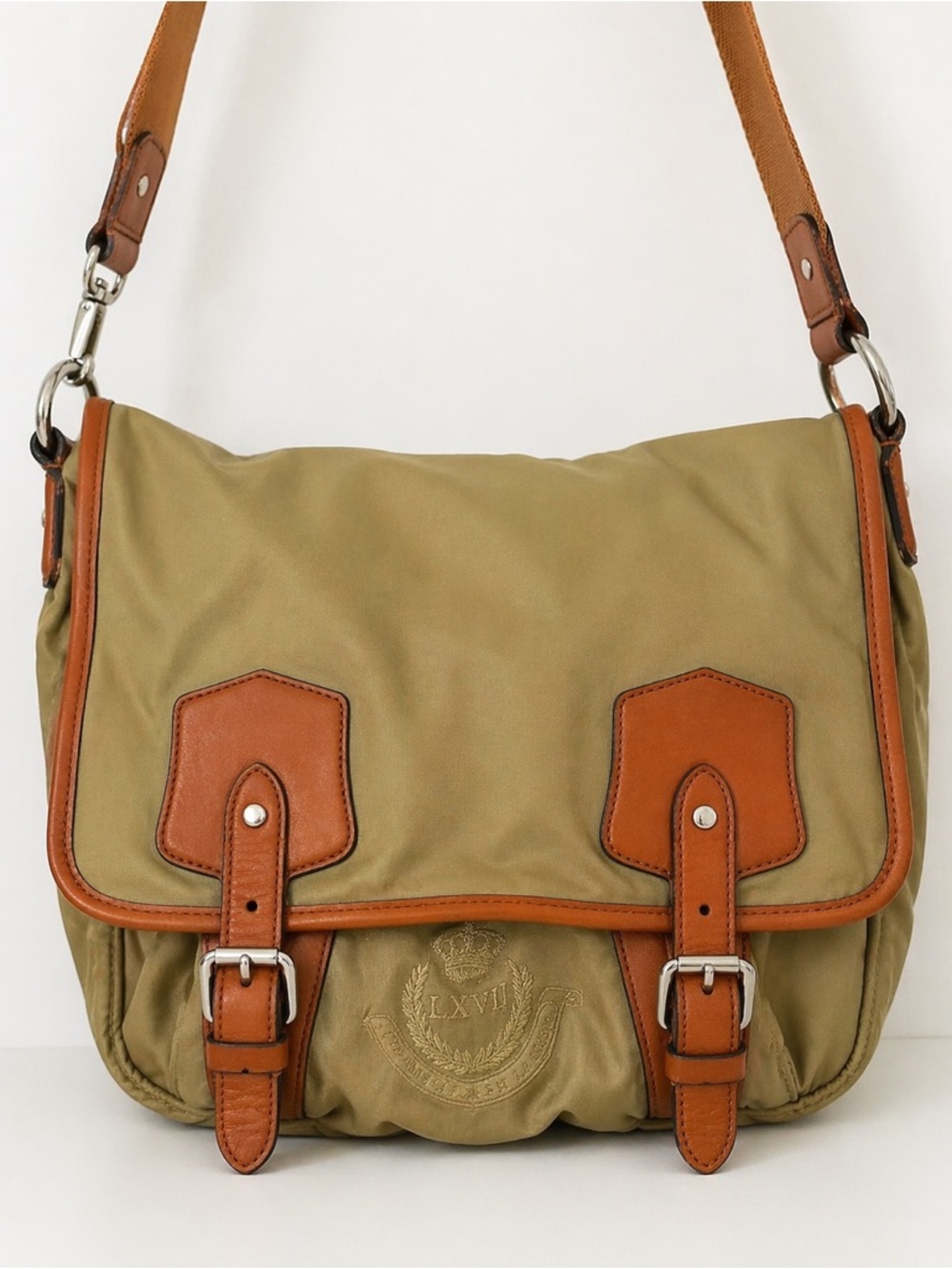 Lauren Ralph Lauren Vintage Olive Nylon Messenger Crossbody Bag
